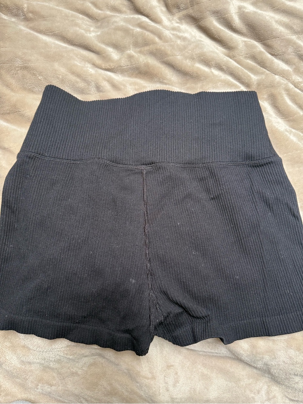aerie Black Ribbed High-Waist Bike Shorts